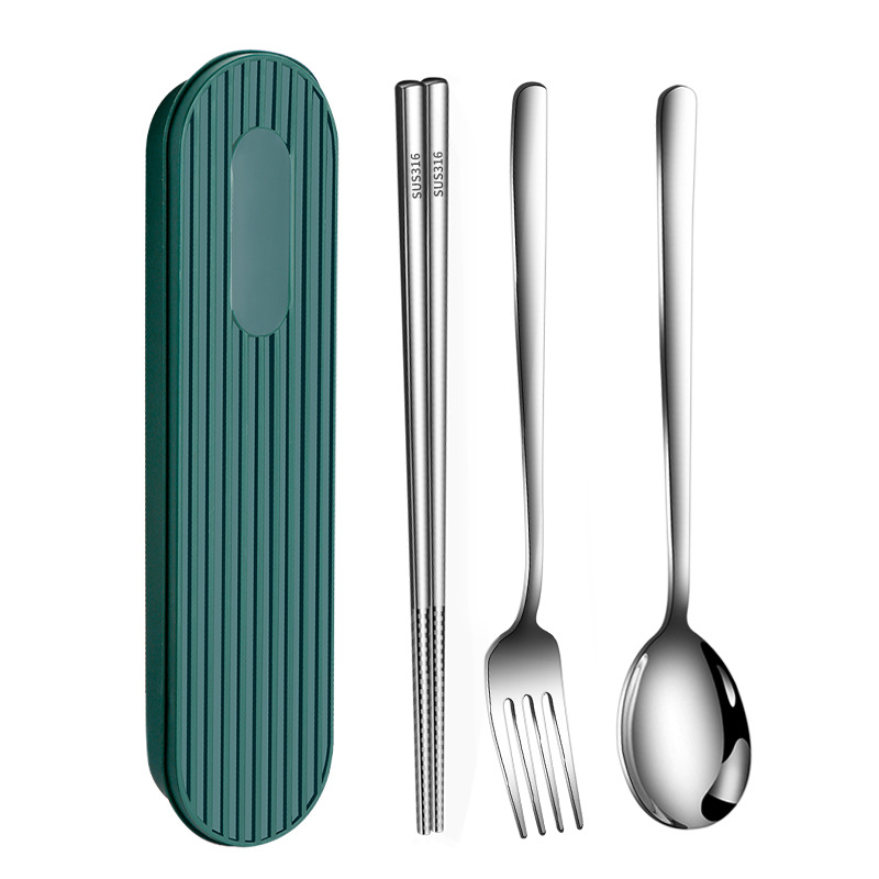 316 stainless steel spoon chopsticks three-piece outdoor student travel storage box portable cutlery set
