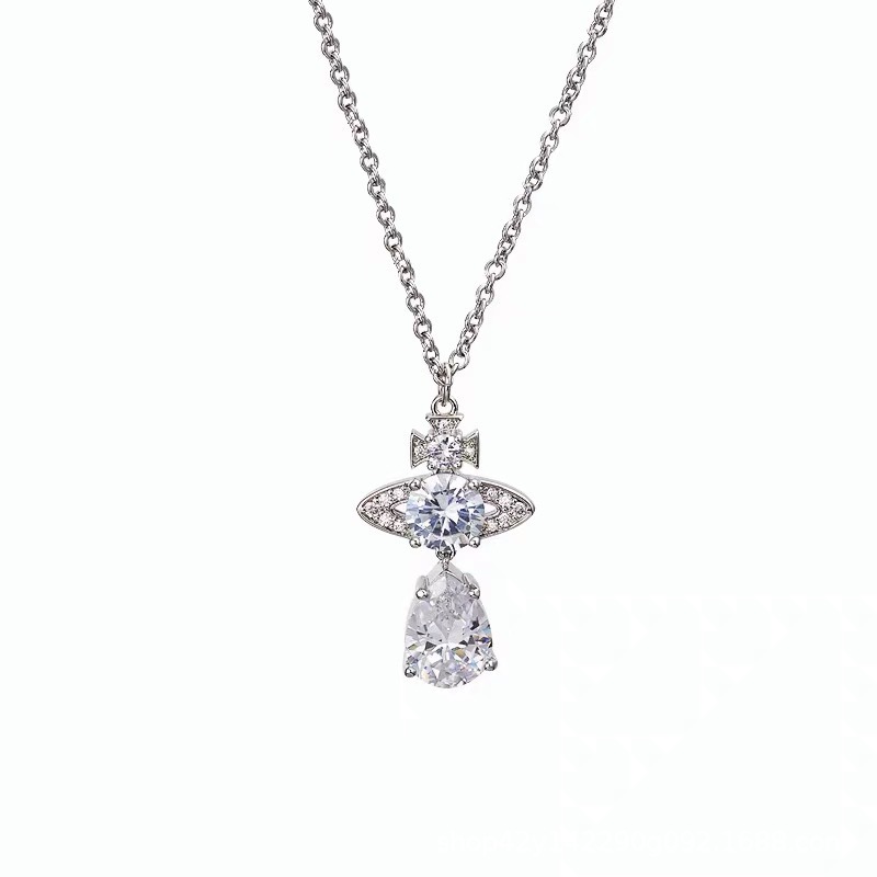 Versa Vivien Saturn Necklace Vivienne Westwood Mermaid Tears Full Diamond Pendant Necklace for Women Collarbone Chain