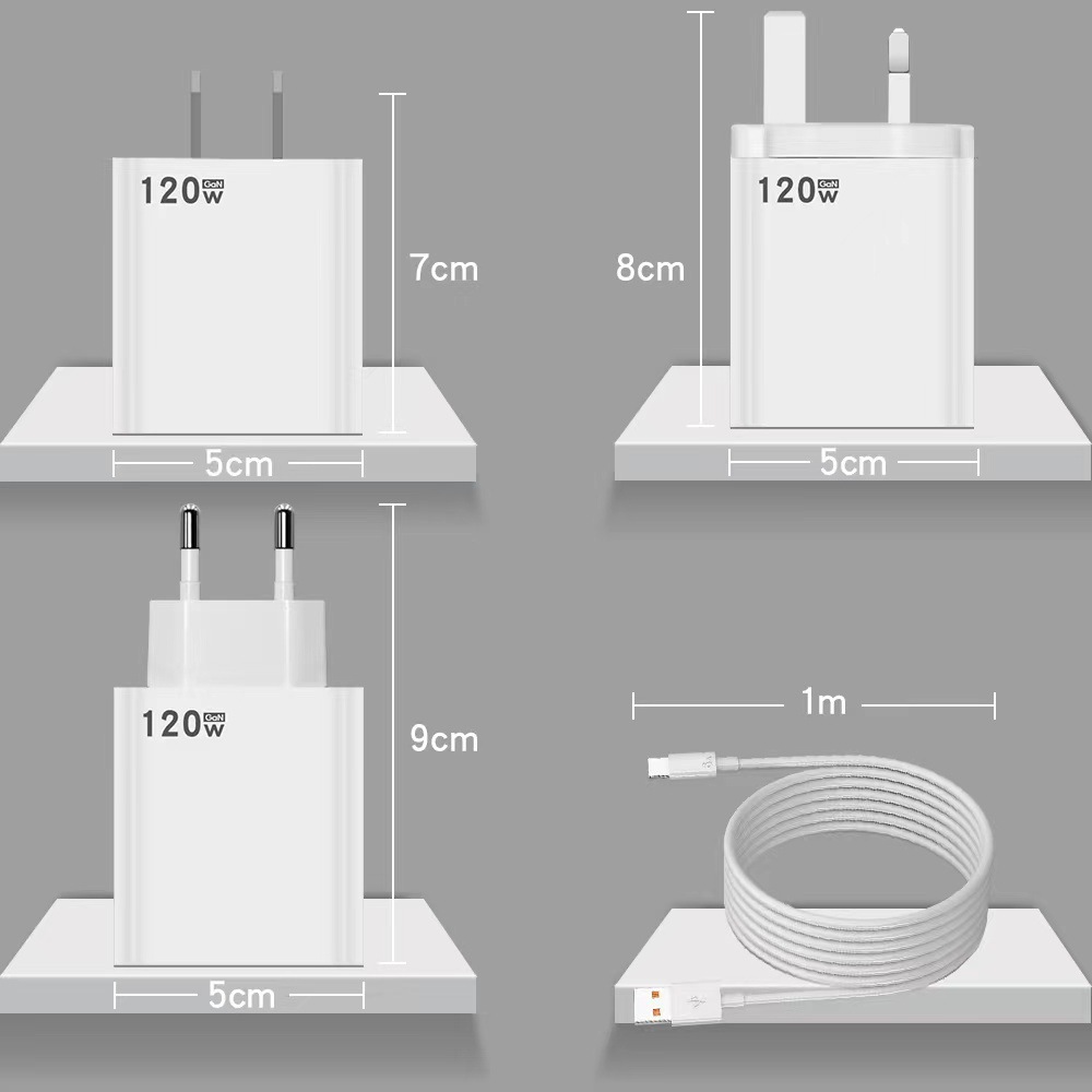 120W Fast Charger UK Plug for Xiaomi Huawei Super Fast Charging Charger Head Set