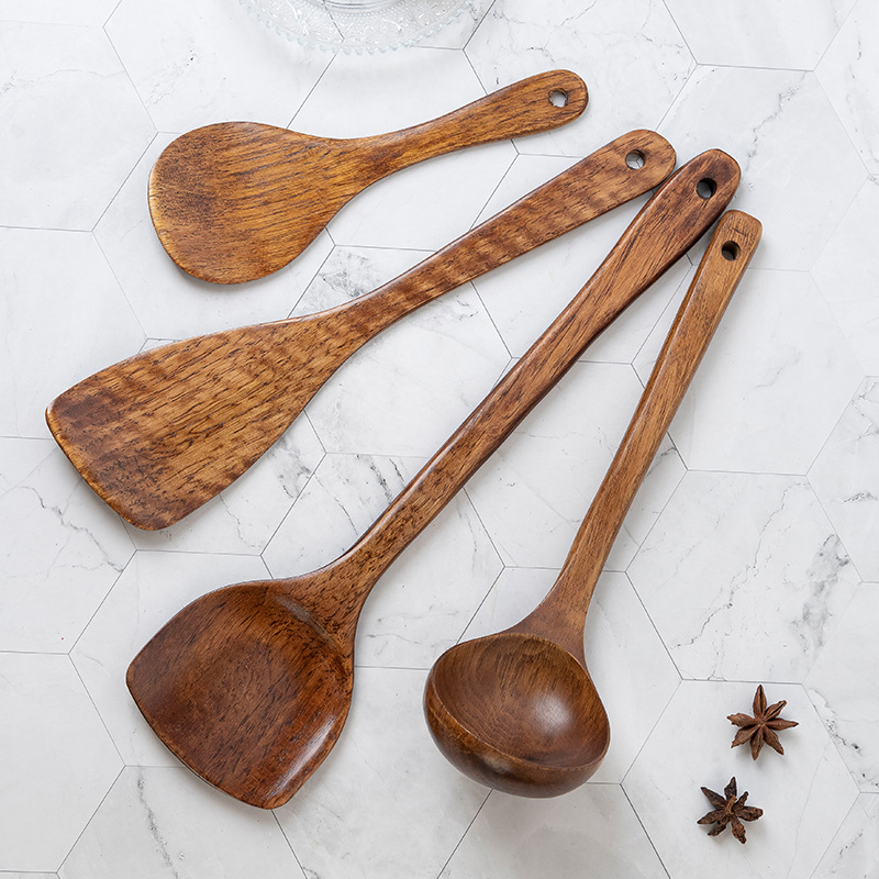 Natural Wood Lacquer Home Wooden Spatula Long Handle Wooden Spatula Non-stick Pan Stir-fry Spatula Long Handle Soup Spoon