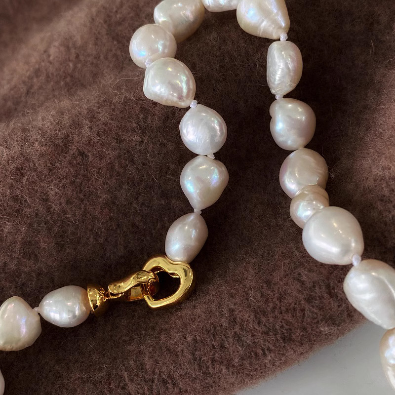 Natural baroque large colorful irregular freshwater pearl necklace elegant love clasp锁骨链 women