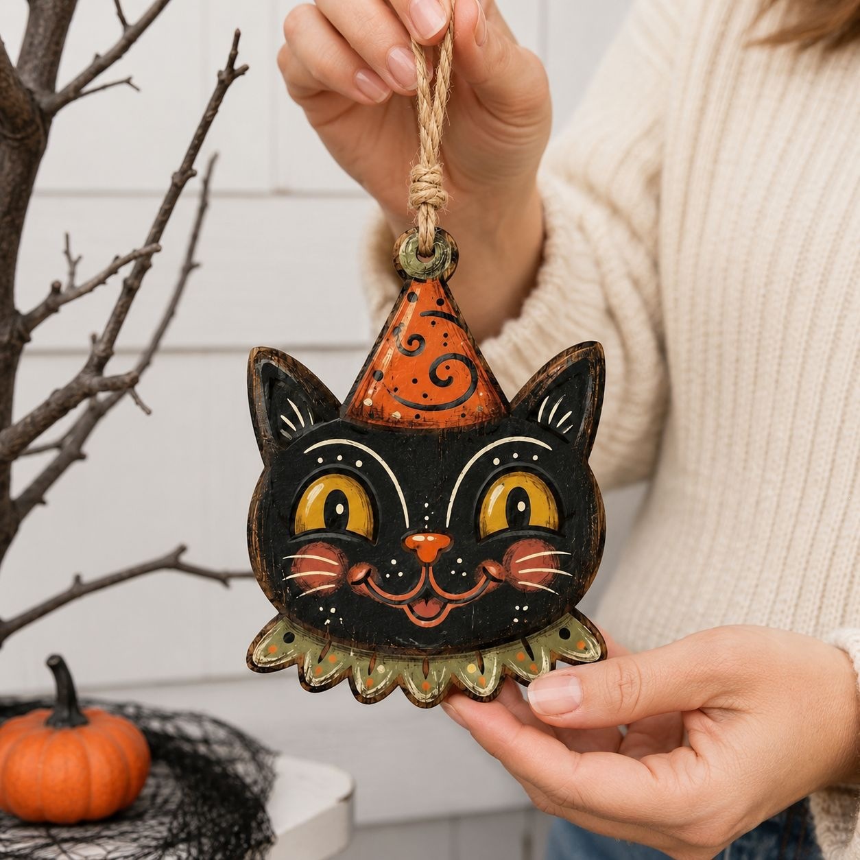 Halloween Wooden Color Print Hanging Ornament Pumpkin Black Cat Ghost Mummy Small Hanging Decoration Home Wall Branch Decoration