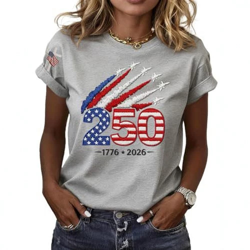 2026 independent station summer new US 250th anniversary flag print T-shirt women