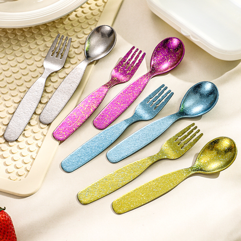 Children's spoon fork pure titanium storage feeding spoon household cute baby cutlery set soup spoon pure titanium small spoon
