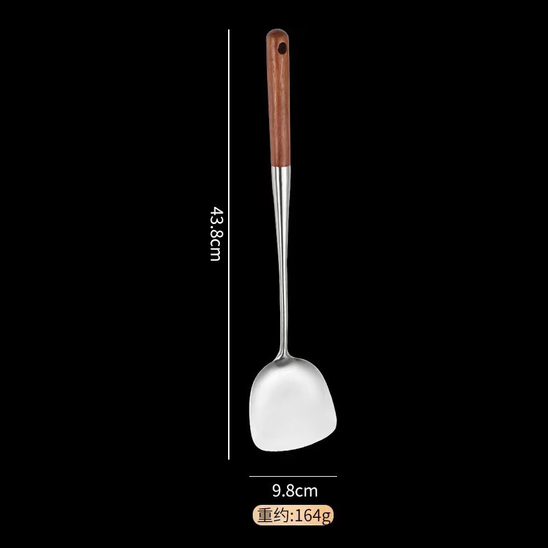 Stainless steel long-handled wok spatula home chef kitchen utensils wok spatula large soup spoon serving spoon padauk wood handle chef series