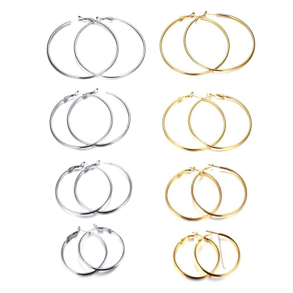 Stainless Steel Circle Earrings Exaggerated Thin Coil Large Ear Jewelry Titanium Steel Women's Accessories