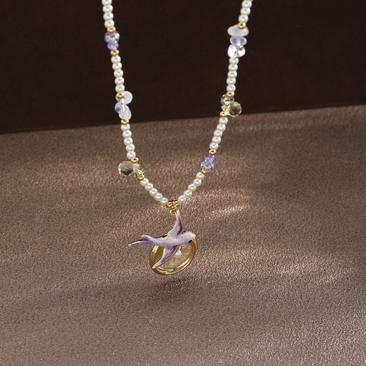 NALA Painted Swallow Pearl Necklace Women Feel Sweater Chain Clavicle Chain