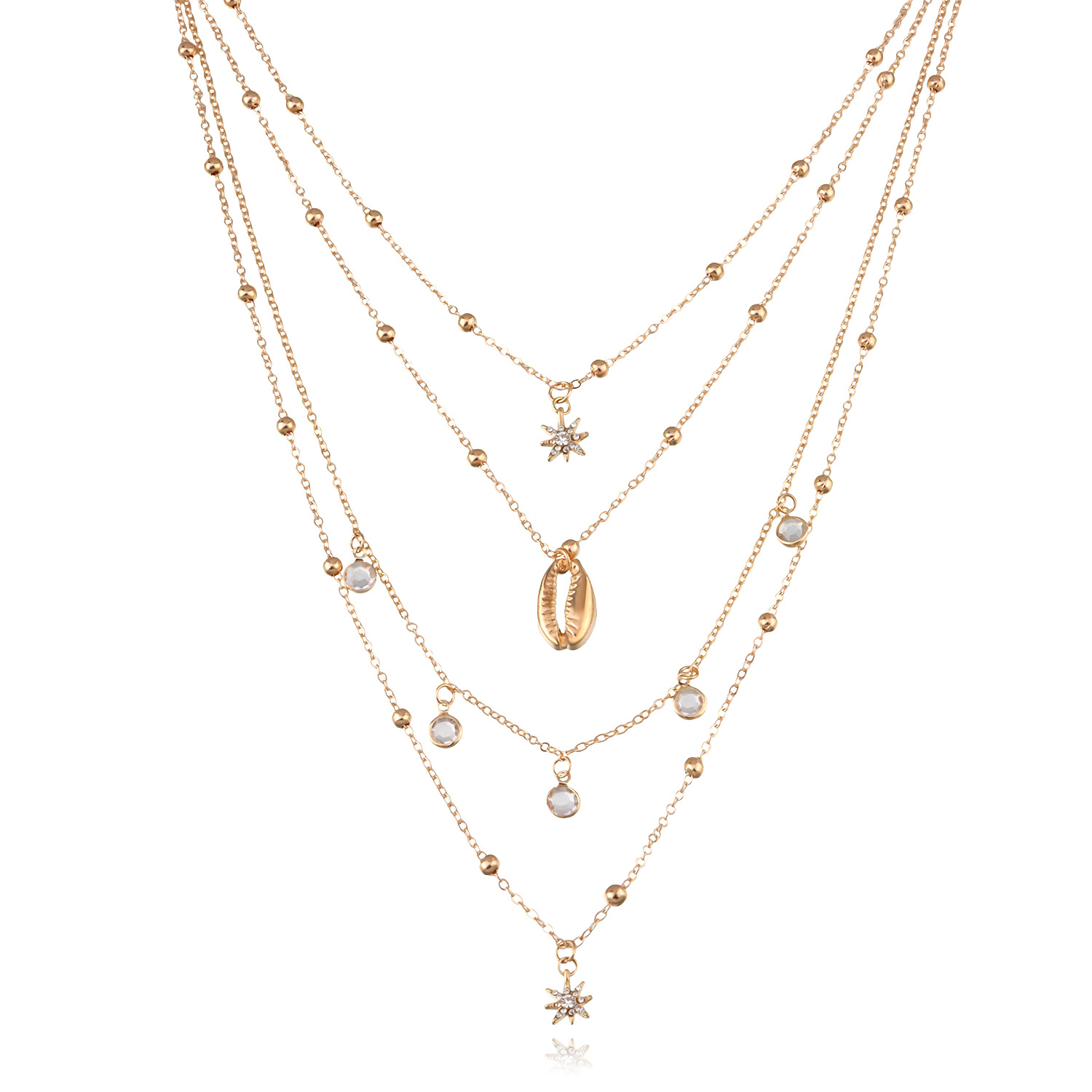 Accessories Women's Full Diamond Six-pointed Star Pendant Necklace Multi-layer Hip-hop Rhinestone Shell Necklace