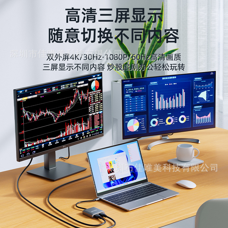 Dual HDMI docking station different display computer split screen multi-screen three or four screen different display splitter DP to dual HDMI docking station