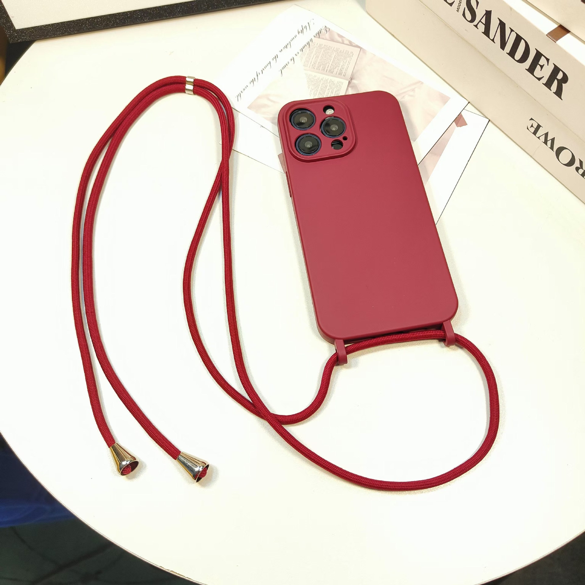 Liquid skin feel iPhone 16 phone case Apple 15 Pro Max adjustable diagonal lanyard 13/14 compatible