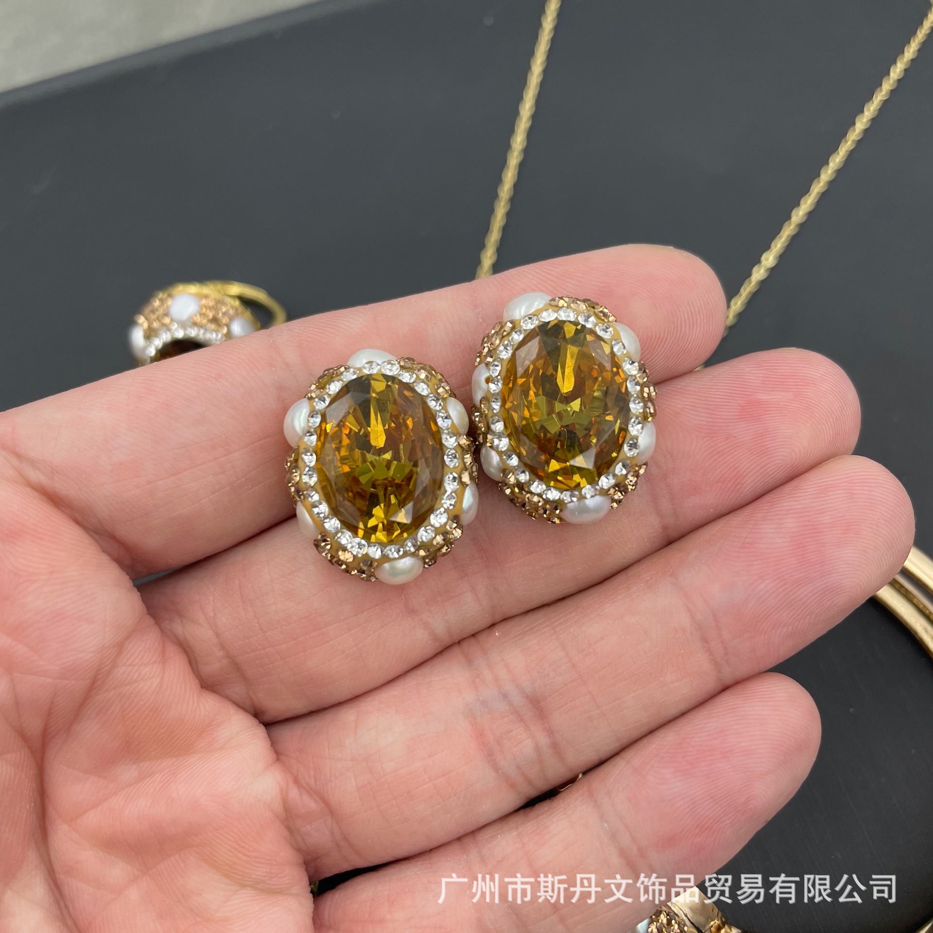 Sultanite Color-Change Stone A-Grade Freshwater Pearl Four-Piece Set Electroplated Niche Jewelry Vintage Accessories Set