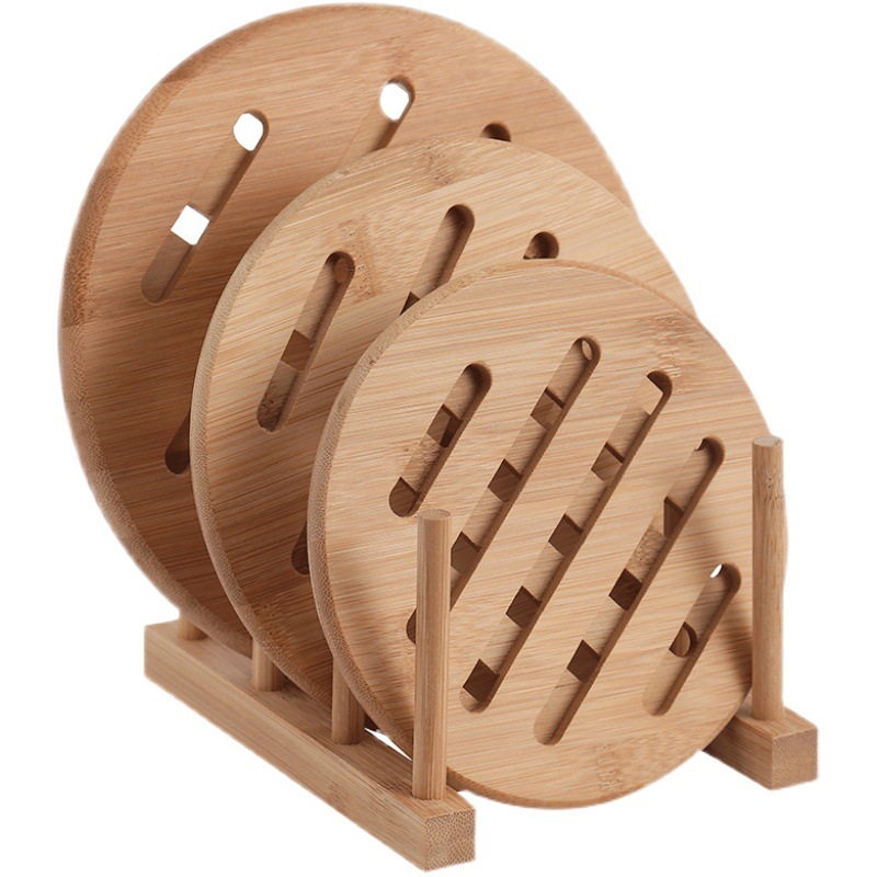 Bamboo heat-insulating placemat, table pot mat, wooden non-slip hollow round thickened cup coaster, tea cup mat