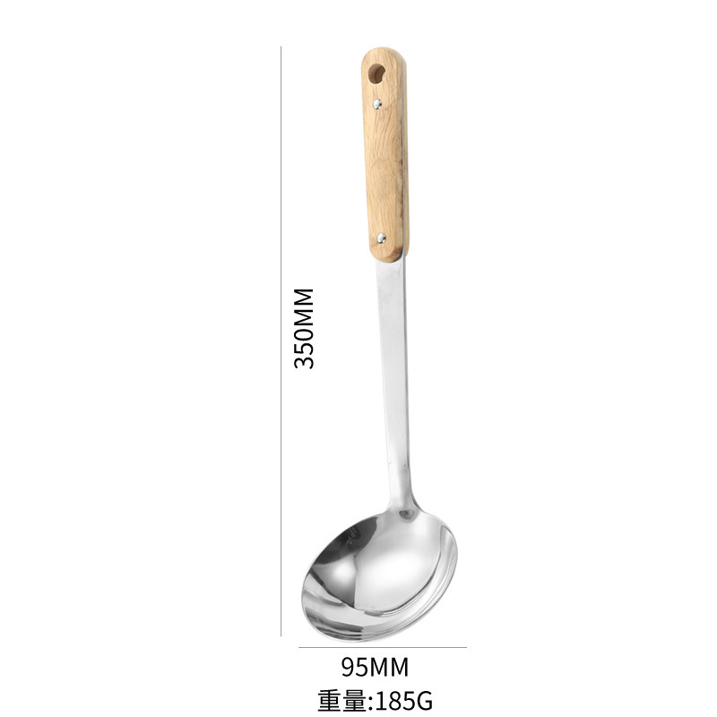 201 non-magnetic three-thick stainless steel soup spoon, solid wood handle spatula, stainless steel household stir-fry spatula, spoon kitchen set