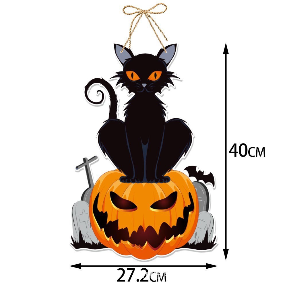 Halloween Cat Wooden Hanging Sign American Style Pumpkin Black Cat Decoration Holiday Atmosphere Craft