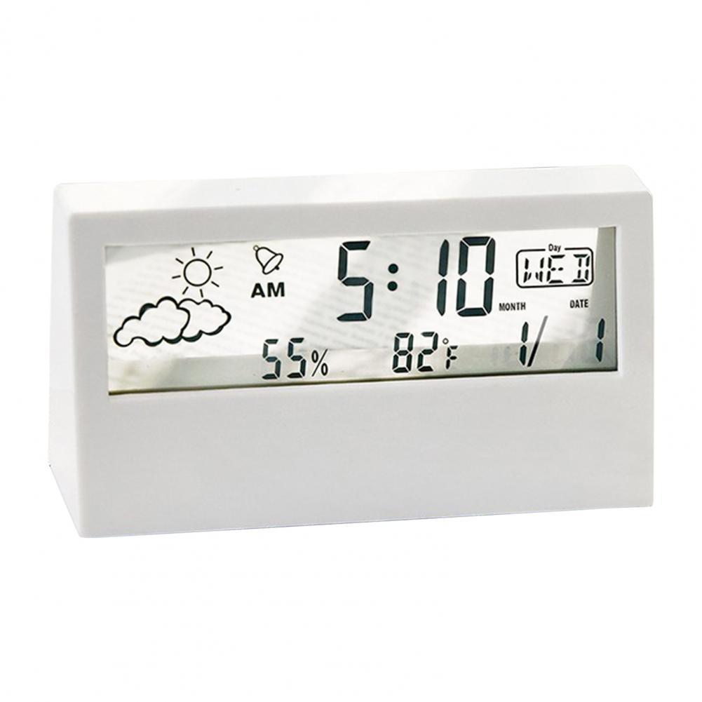 Simple multifunctional desktop clock weather temperature humidity digital display small alarm clock transparent luminous electronic clock
