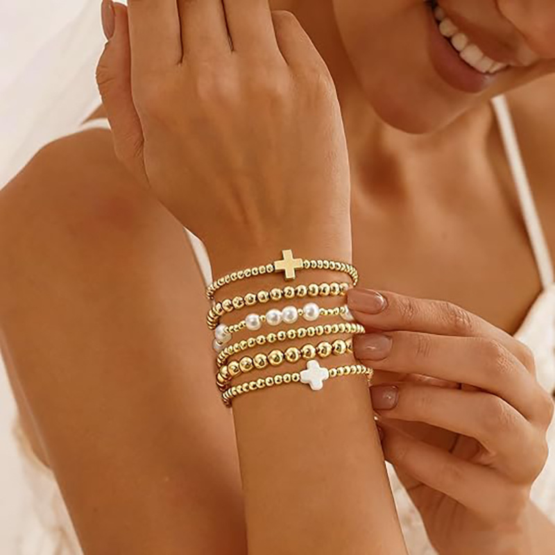 Cross Gold Beaded Bracelet Heart Knot Geometric Ring Hand Jewelry Best Selling New