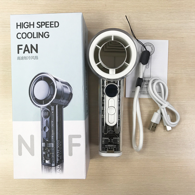 New transparent handheld fan 100-speed adjustment battery life semiconductor cooling USB outdoor fan