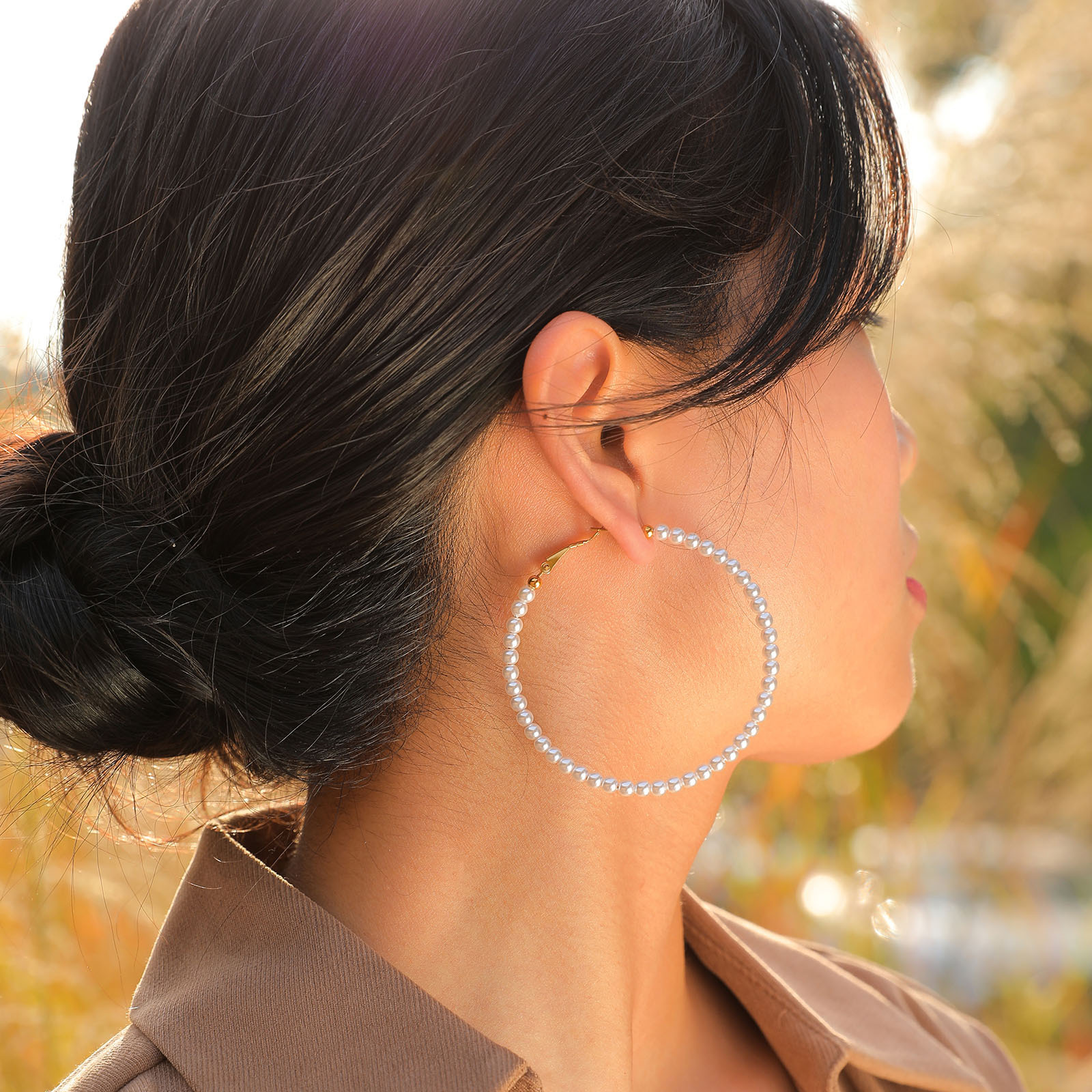 Stainless Steel Accessories Imitation Pearl C-Shape Earring Titanium Steel Earring Accessories Style Women's Gold Ear Stud