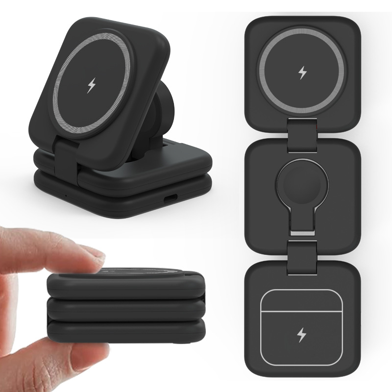 Magnetic wireless charger fast charging stand multifunctional foldable three-in-one wireless charger