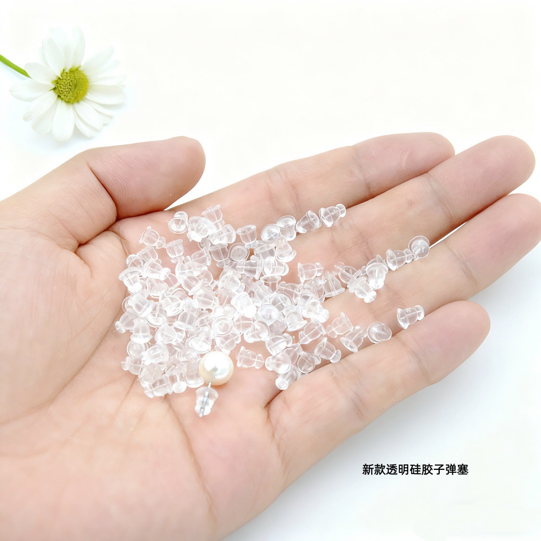 100 pieces environmentally friendly transparent silicone hamburger earplugs flying saucer ear stoppers bullet head ear stoppers DIY earring studs accessories