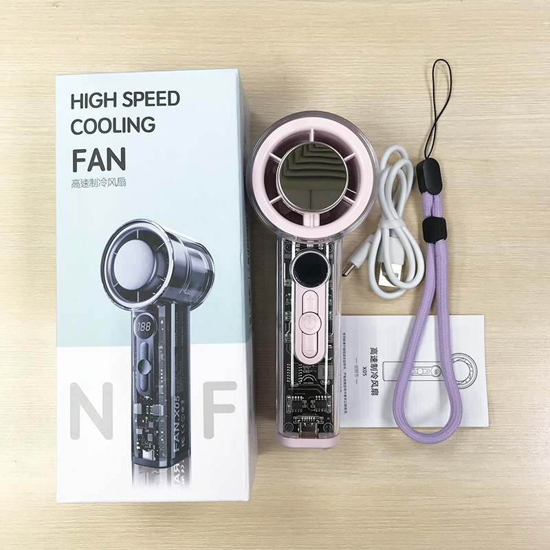 New transparent handheld fan 100-speed adjustment battery life semiconductor cooling USB outdoor fan