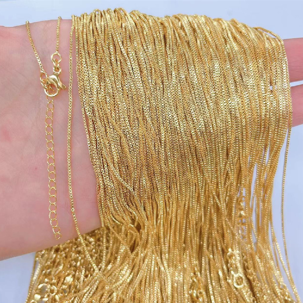Copper plated real gold women's necklace water ripple chain side chain box chain O chain bead chain star chain live selling