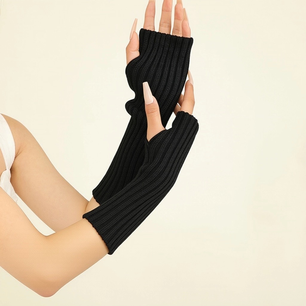 Gloves Women's Winter Long Autumn Winter Knit Fingerless Half Finger Gloves Knit Warm Sleeves