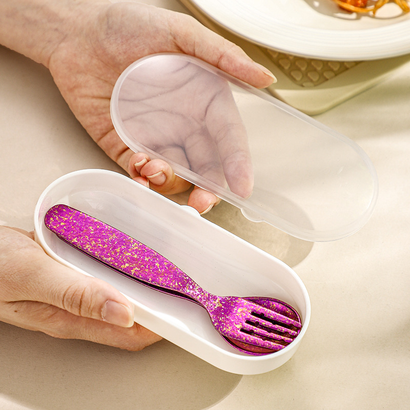 Children's spoon fork pure titanium storage feeding spoon household cute baby cutlery set soup spoon pure titanium small spoon