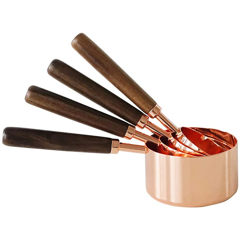 Walnut wood stainless steel measuring spoon measuring cup set 8-piece set with scale baking tool 4-piece set rose gold spoon