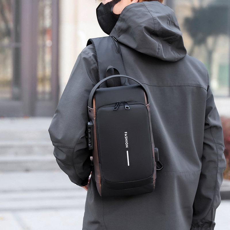 Men's motorcycle password lock anti-theft chest bag shoulder bag cycling backpack multifunctional USB crossbody bag