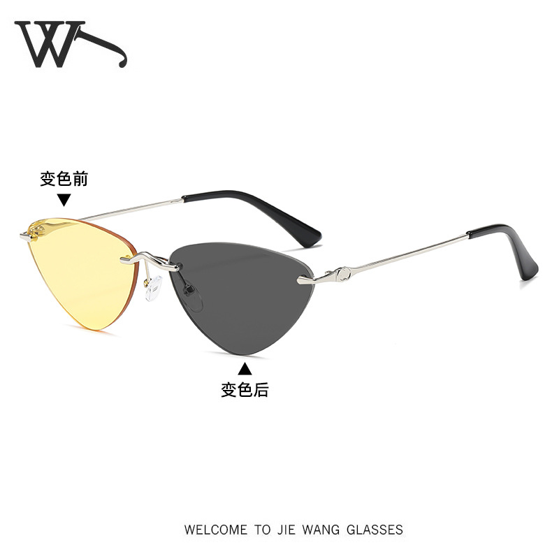 New Rimless Metal Sunglasses Street Photography UV Protection Color-Changing Sunglasses