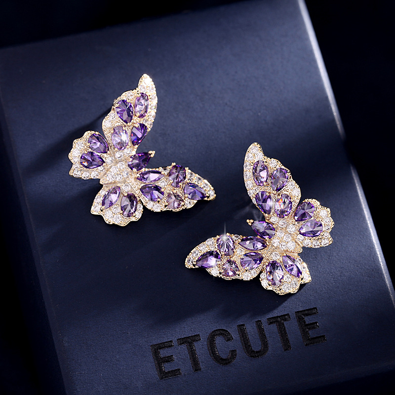 Heavy Craft Earrings Color Zircon Earrings for Women s925 Silver Needle Delicate Butterfly Earrings