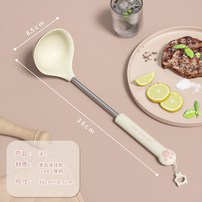 Cat paw cute style silicone kitchen utensil five-piece set, spatula, kitchen slotted spoon, rice spoon, non-stick pan silicone spoon