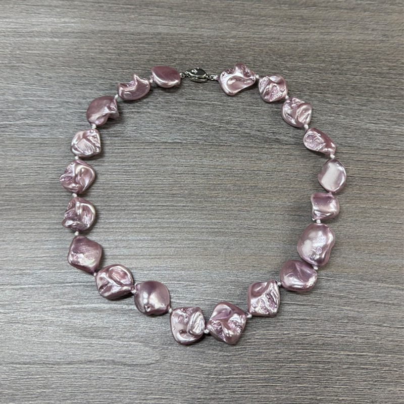 Jewelry Irregular Baroque Pearl Necklace for Women, Plated Tooth-Shaped Beads, Imitation Baroque Style Shell Pearl Accessories