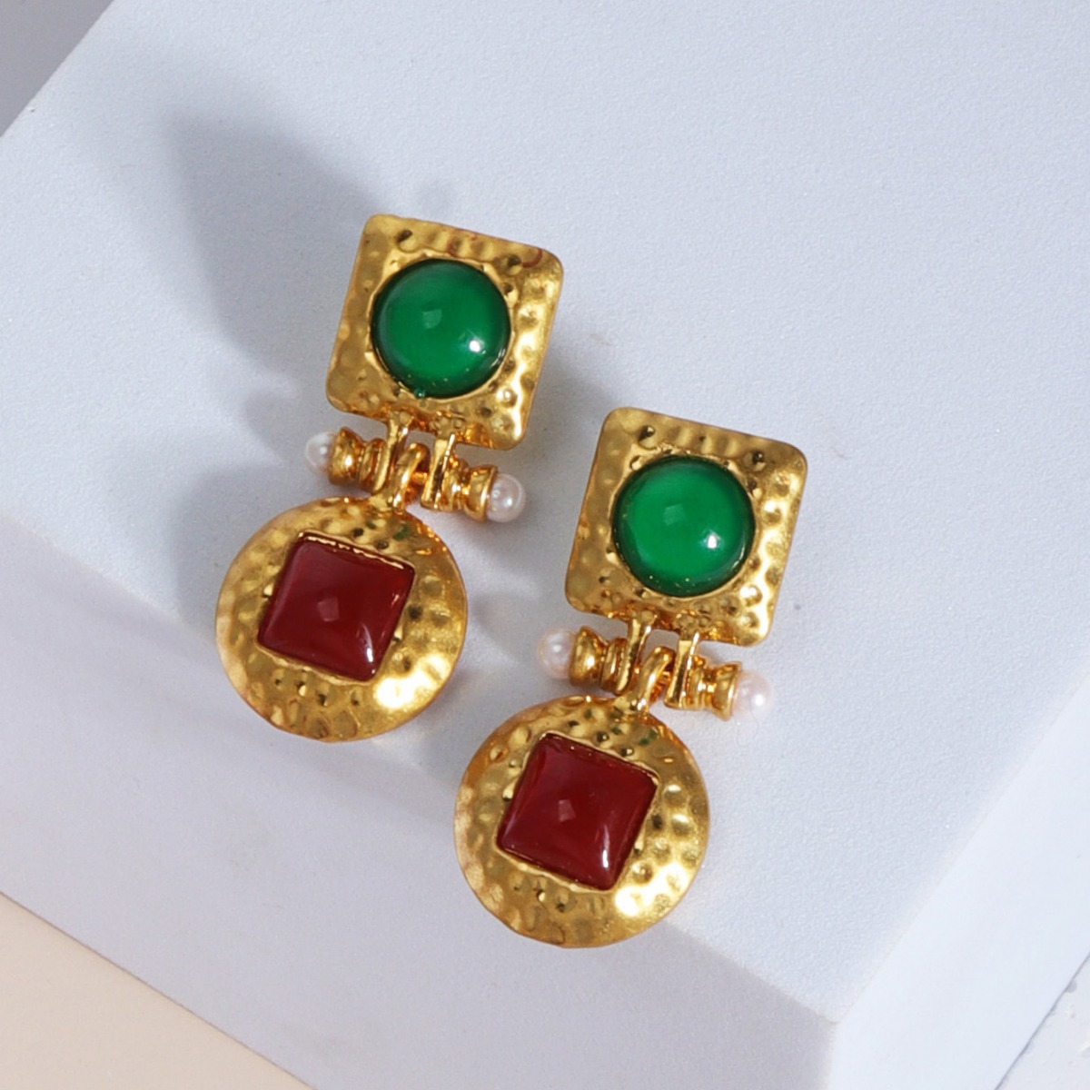 Wind Accessories Metal Texture Colorful Abalone Shell Stud Earrings Women