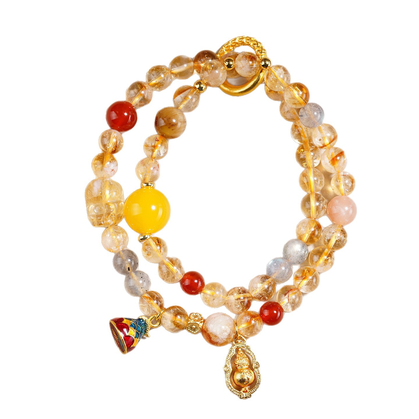 Natural Crystal Yellow Tower Crystal Multi-treasure Pixiu Gourd Double-loop Bracelet Original Scenic Area Female Bracelet