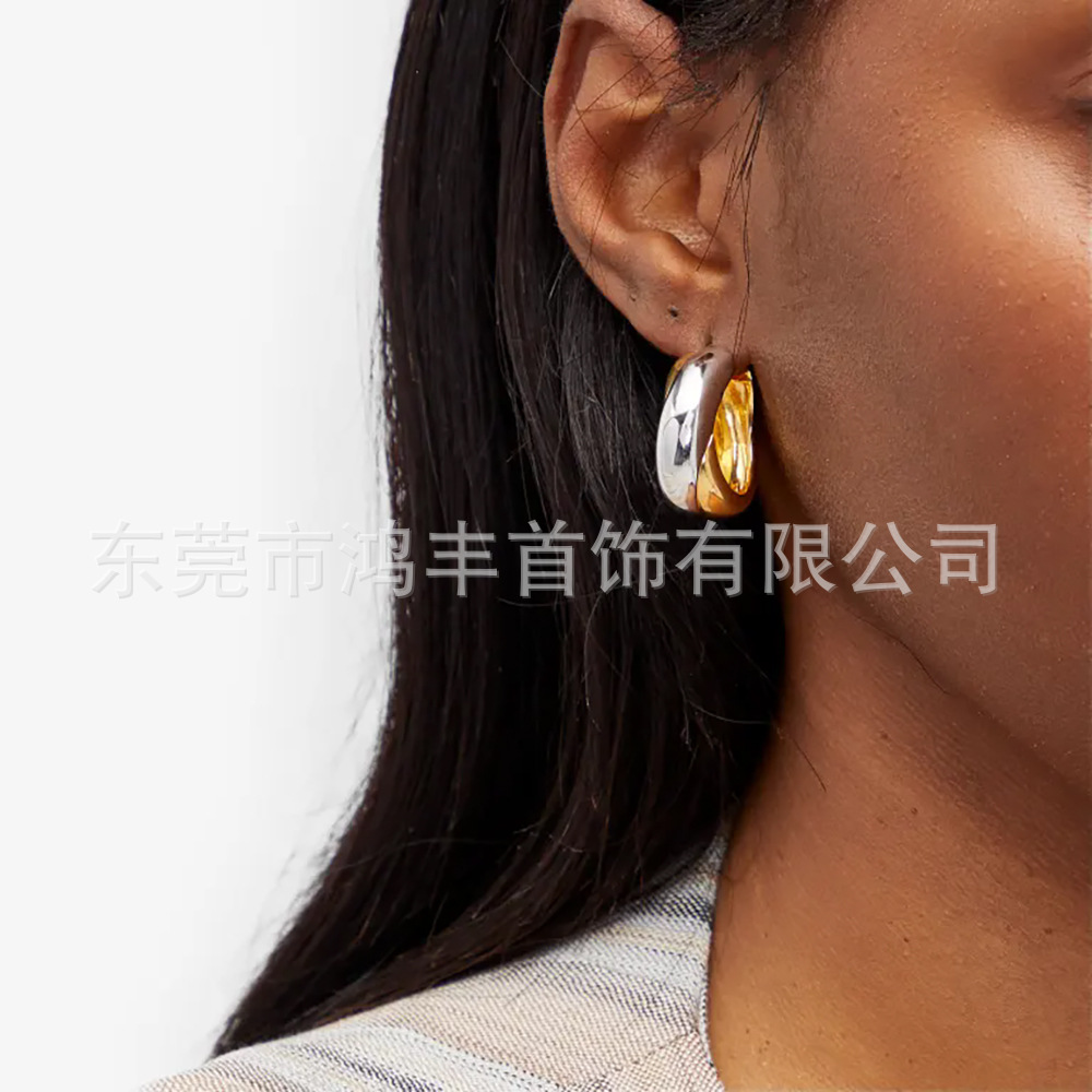 Dilireba two-color earring with electroplated accessories, contrasting color circle earrings for women