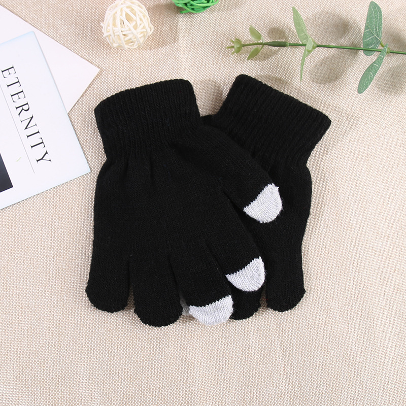 Touch Screen Gloves Unisex Youth Cycling Autumn Winter Anti-Cold Knitted Solid Color Anti-Slip Split-Finger Warm Children's Gloves