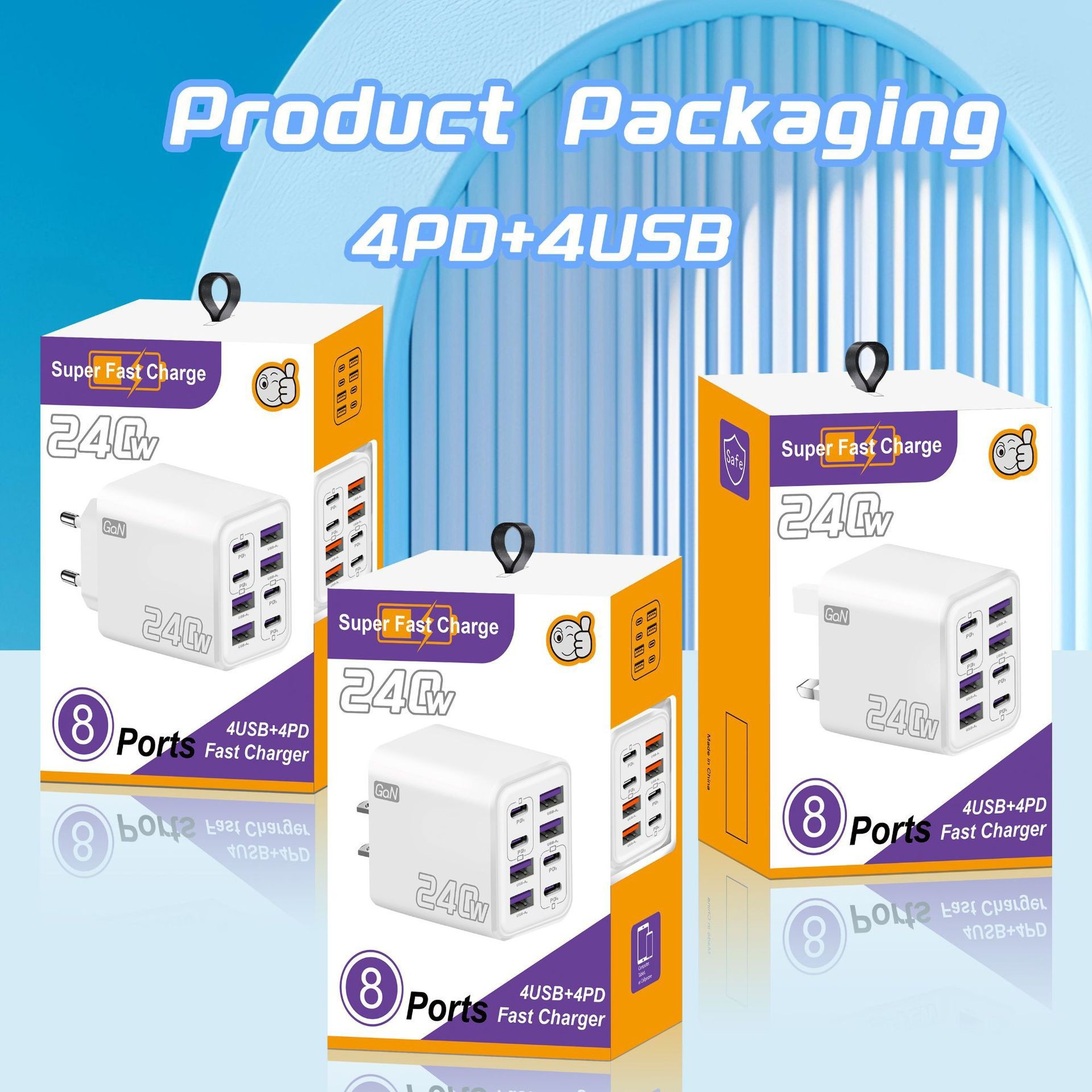 New 240W multi-port charger 4USB+4Type-C UK standard PD phone adapter