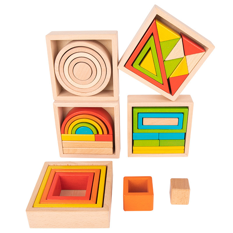 Children's Early Education Educational Beech Large Rainbow Building Blocks Color Shape Cognition Versatile Assembly Wooden Toy