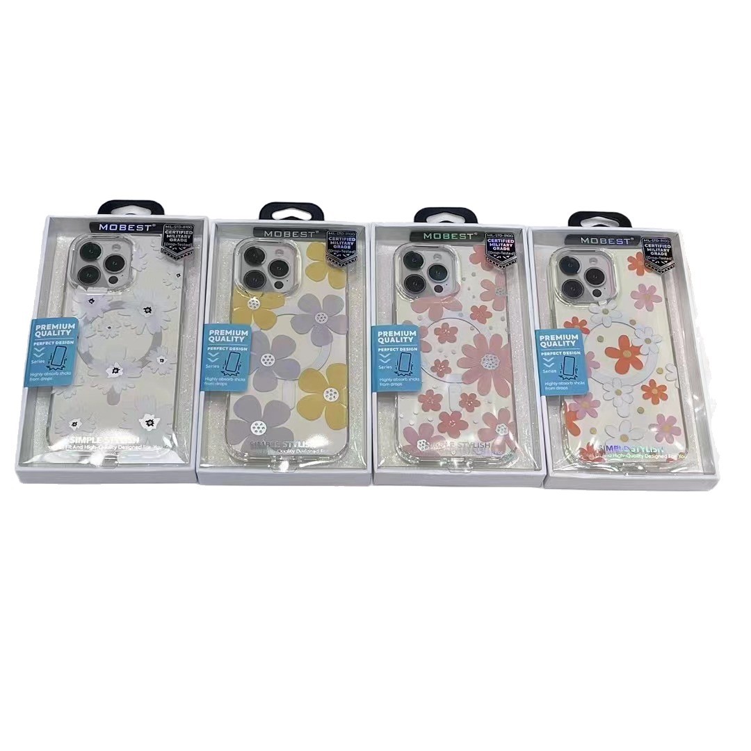 For iPhone 16 Pro Max Garden Transparent Magnetic Phone Case Apple 17 Electroplated Daisy Flower Case