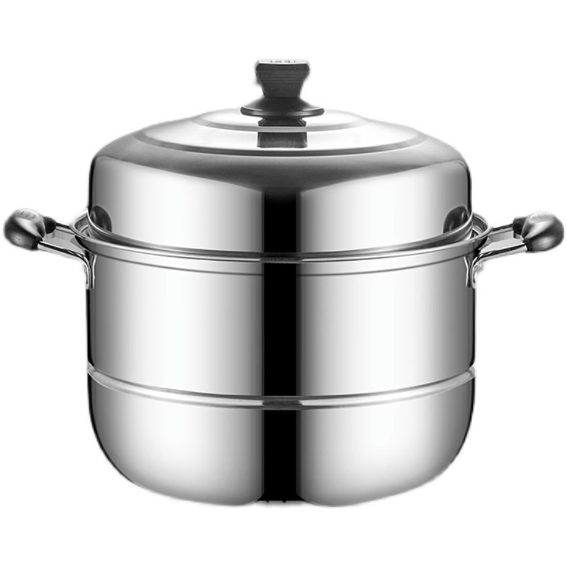 Thickened stainless steel double-layer steamer pot for household, two or three layers, large soup pot, steamer for buns and fish, for induction cooker and gas stove