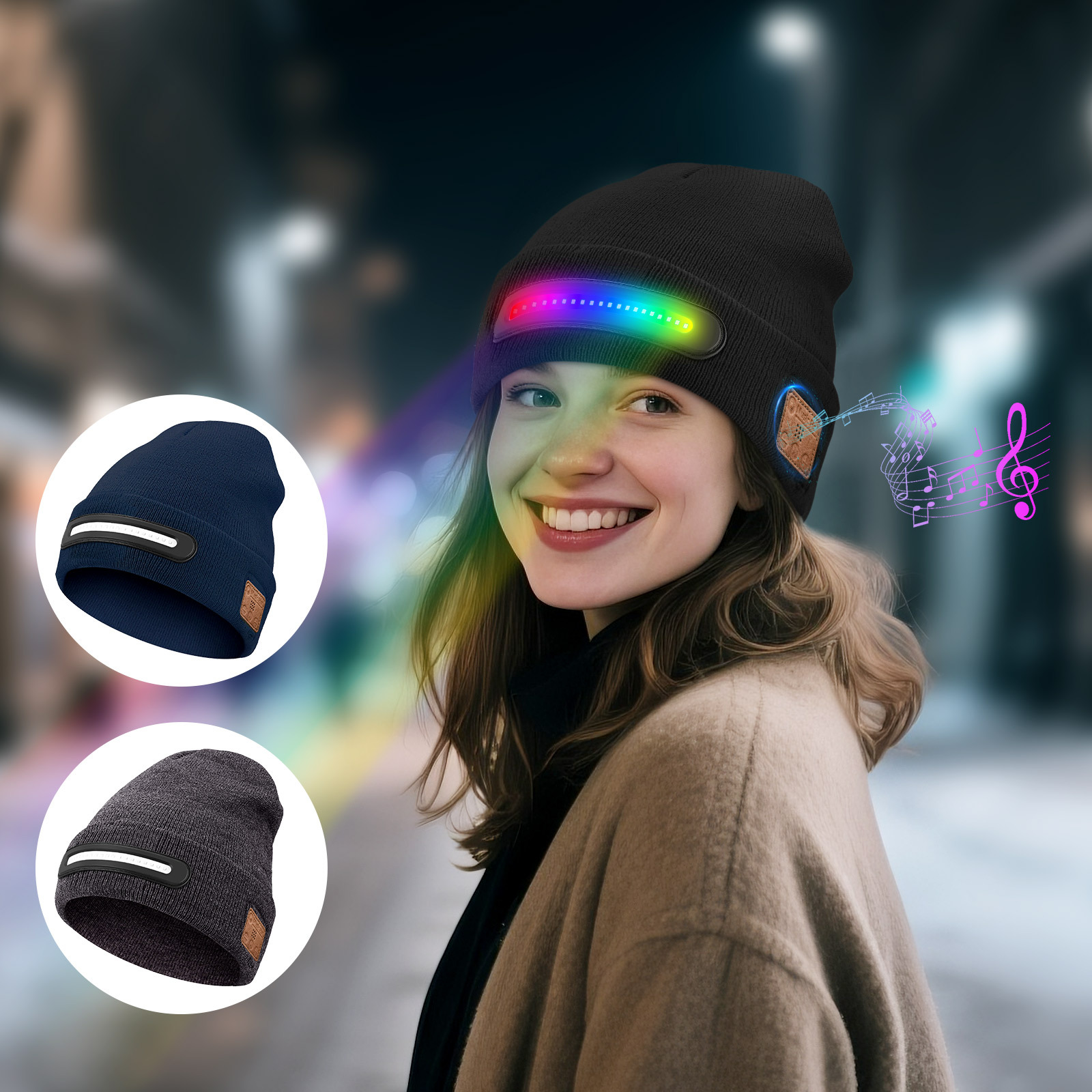 Night Outdoor Adventure Glowing Lighting Bluetooth LED Lamp Hat TK Light Effect Music Hat Factory