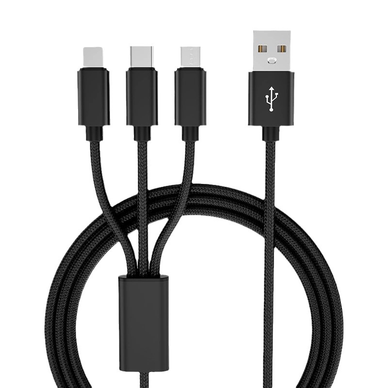 Nylon Braided One-to-Three Phone Fast Charging Data Cable for Android Apple Type-C Three-in-One Charging Cable