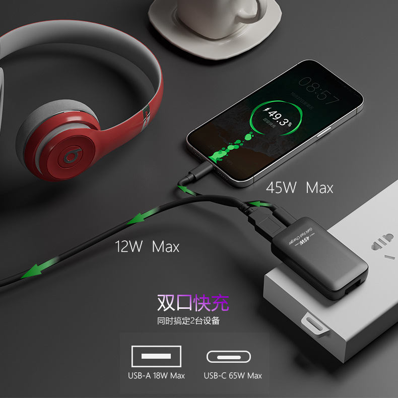 65W PD Multi-Country Travel Charger EU UK AU US CN 5-in-1