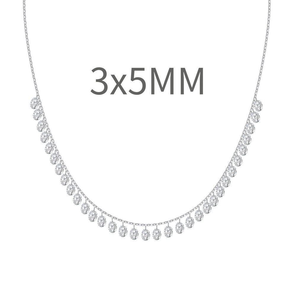 Live S925 sterling silver necklace for women, oval pear-shaped teardrop tassel pendant neck chain silver accessories wholesale