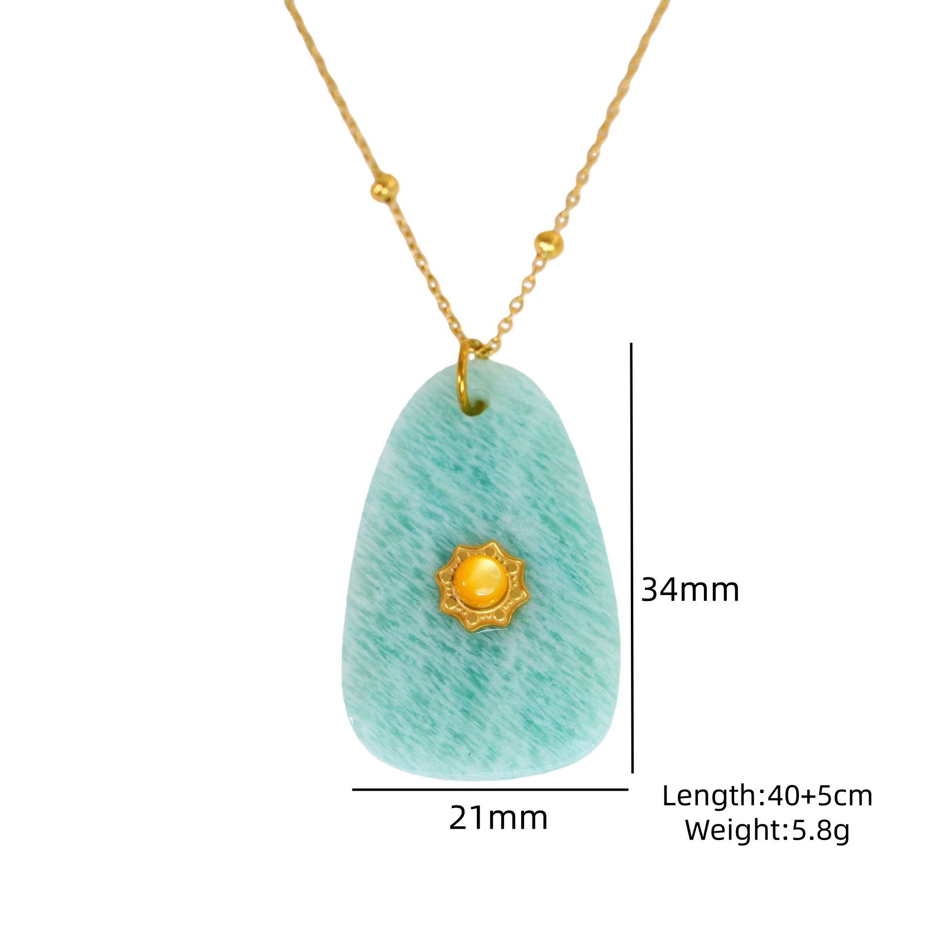 Blue Series Amazonite Stainless Steel 14K Gold Necklace Simple Handmade Necklace