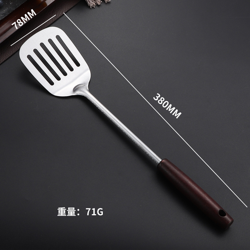 Stainless steel antique wood wok spatula soup spoon kitchen solid wood handle thickened slotted spoon wok spatula spatula spoon set cooking kitchen utensils