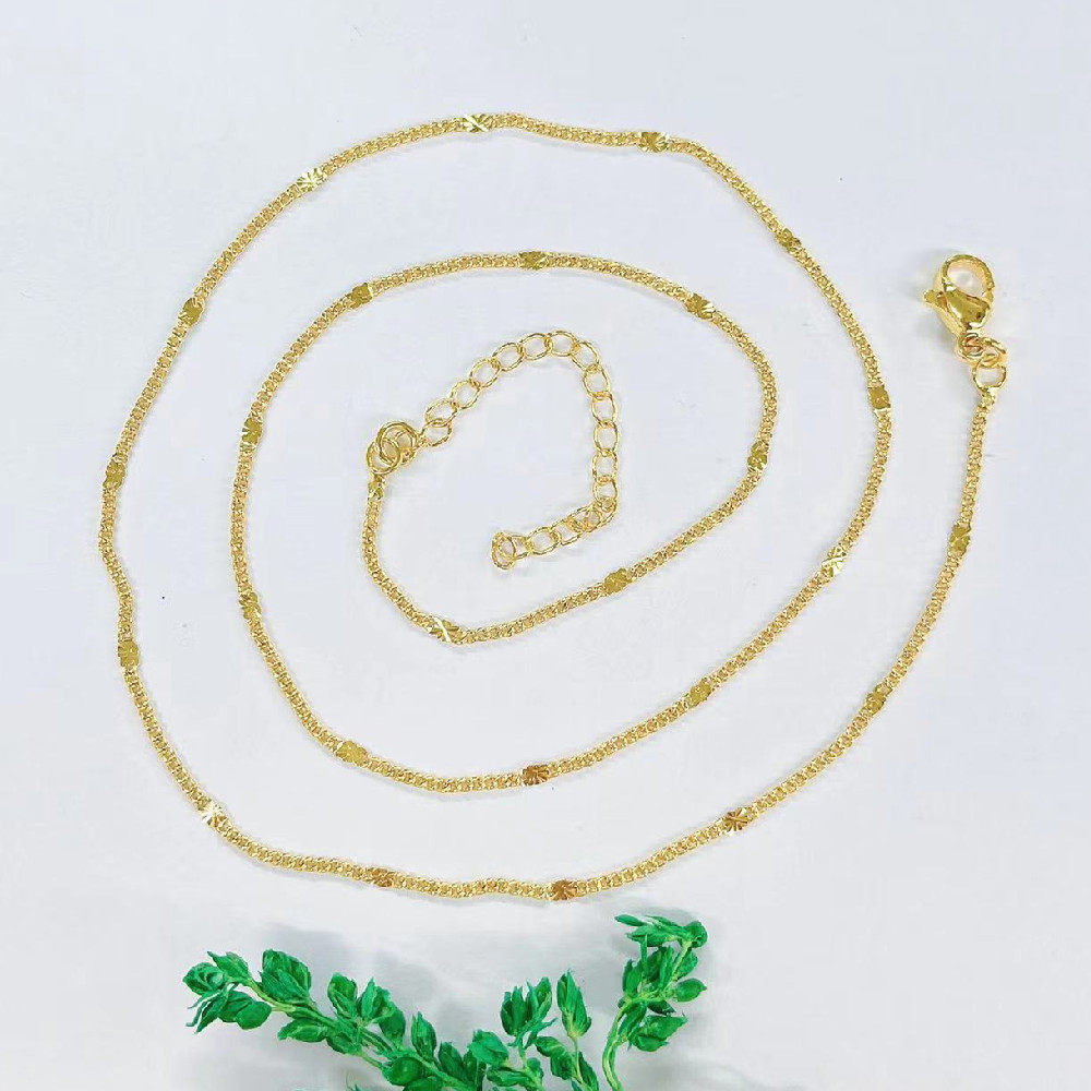 Copper plated real gold women's necklace water ripple chain side chain box chain O chain bead chain star chain live selling