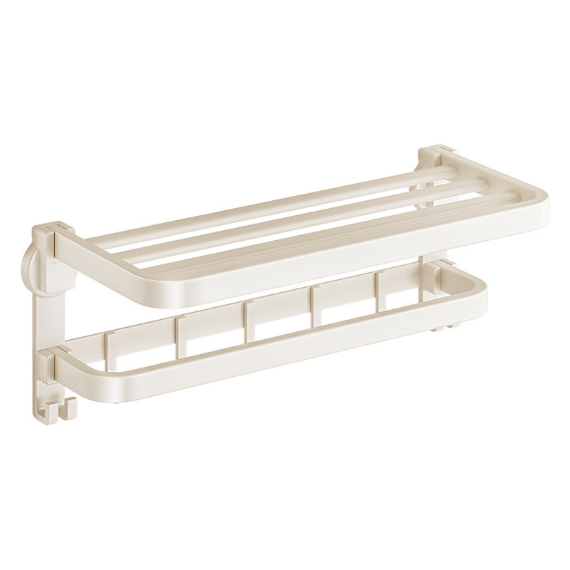Cream style suction cup towel rack no-drill bathroom bath towel storage rack toilet towel hanging rod set
